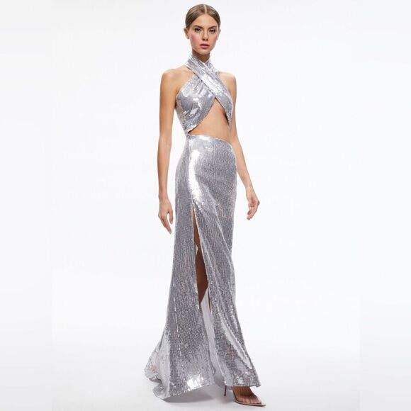 ALICE + OLIVIA May Halter Neck Sequin Gown/ size 10 - Picture 1 of 11